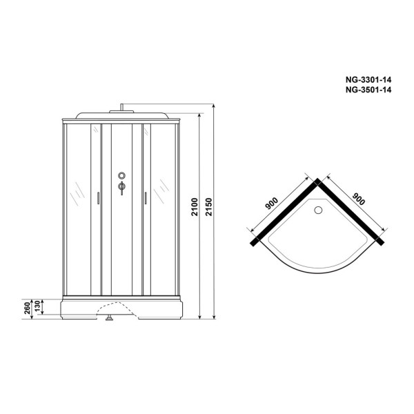 Душевая кабина Classic 90x90 стекло тонированное, профиль хром матовый (NG-3501-14)