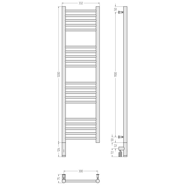 Полотенцесушитель электрический Сунержа Богема 3.0 прямая 1200x300 провод слева матовый белый (30-5804-1230)