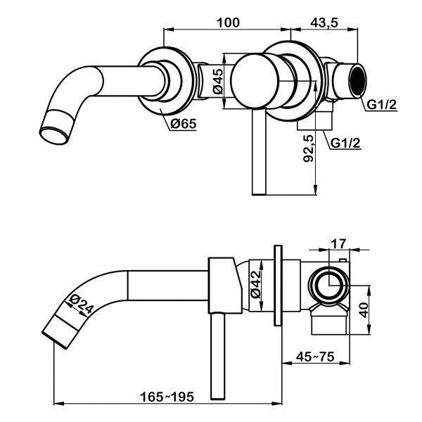 Смеситель для раковины Swedbe Platta встраиваемый черный (5502B)