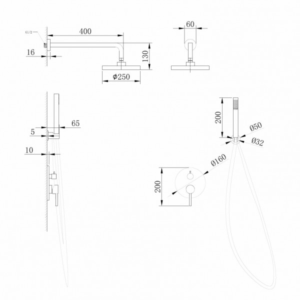 Система душевая Abber Emotion скрытого монтажа без излива, никель (AF8818NG)