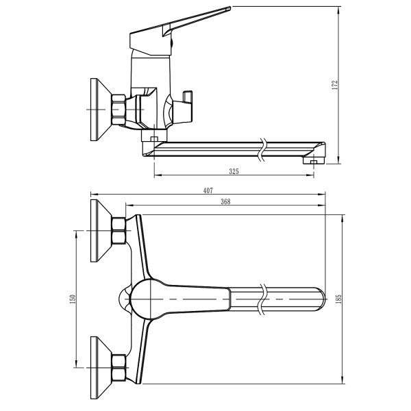 Смеситель для ванны Loranto Inessa длинный излив хром (LR90287000)