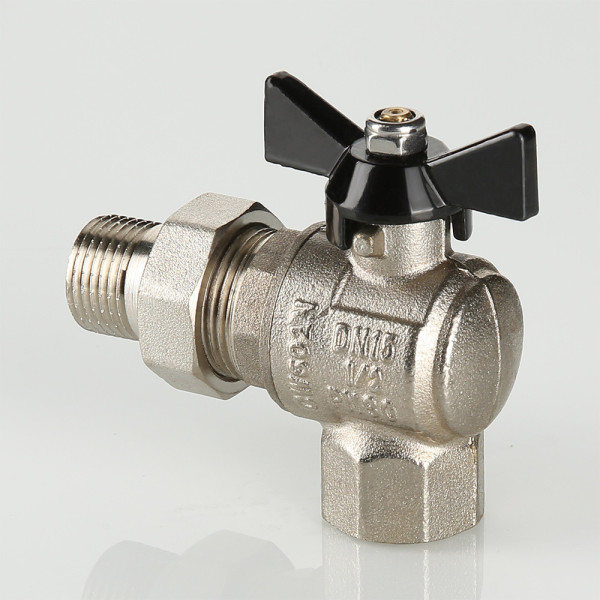 Кран угловой 1/2" шаровый со сгоном Valtec Perfect (чёрная бабочка) VT.328.N.04