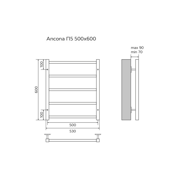 Полотенцесушитель водяной Azario Ancona 500x600 хром