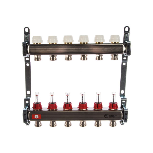 Коллекторная группа 6 отводов 1"x3/4"(18)EK с расходомерами Stout (нерж.сталь) (SMS-0917-000006)