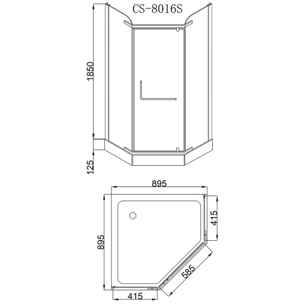Душевое ограждение Loranto 90x90x200 стекло прозрачное с узором, профиль cатин ( CS-816S B 90 (GRAY))