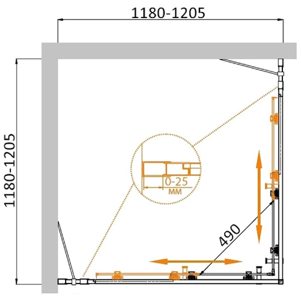 Душевой уголок Cezares Molveno 120x120x195 стекло прозрачное, профиль брашированное золото (MOLVENO-A-22-90+30-C-BORO-IV)