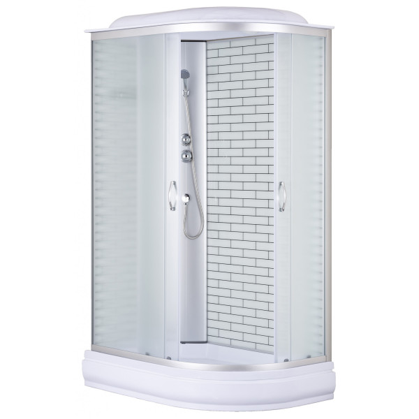 Душевая кабина Loranto Sunway 120х80х215 поддон 20 см, задняя стенка белый кирпичный узор, стекло матовое, профиль хром (CS-66120-20L FW 120)