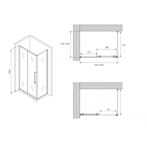 Душевой уголок Abber Schwarzer Diamant 100x100x195 стекло матовое, профиль черный (AG30160BMH-S100BM)