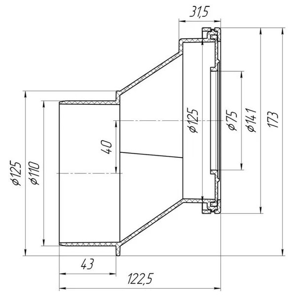 Отвод для унитаза эксцентрический 40 мм. АНИ (жесткий, под 110 мм. гл. конец) АНИ пласт (W0421)