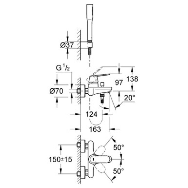 Смеситель для ванны и душа Grohe Eurosmart Cosmopolitan (32832000)