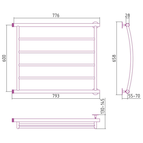 Полотенцесушитель водяной Стилье Минор 0602 600х800 (4) Г хром (00602-6080) Полотенцесушитель водяной Стилье Минор 0602 600х800 (4) Г хром (00602-6080)