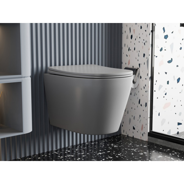 Унитаз подвесной ABBER Bequem серый матовый, безободковый (AC1102MG)