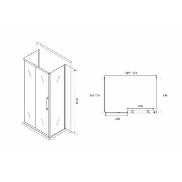 Душевой уголок Abber Schwarzer Diamant 70x110 стекло матовое, профиль профиль хром (AG30110MH-S70M-S70M)