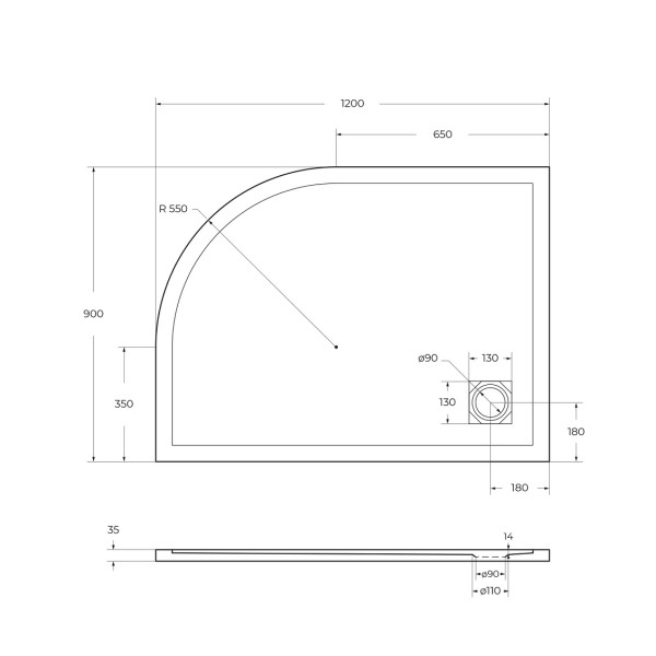 Душевой поддон BelBagno Uno 120x90x3,5 белый (TRAY-MR-UNO-RH-120/90-550-3,5-W-L-BO)