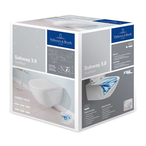 Унитаз подвесной Villeroy & Boch Subway 3.0 с сиденьем QuickRelease и SoftClosing (4670TS01)