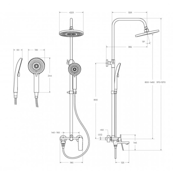Система душевая Cezares Comfort хром глянцевый (COMFORT-CVD-01)