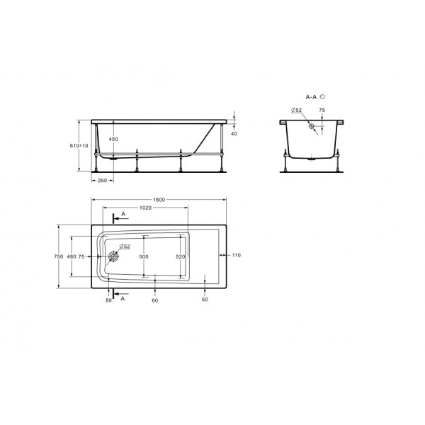 Ванна акриловая Roca Elba 75x160x45 белая (7.2486.1.90.0)