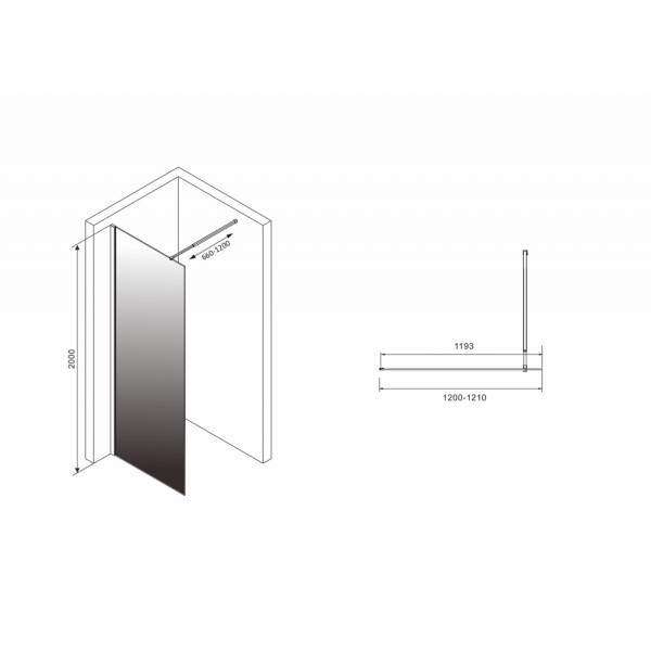 Душевая стенка Abber Immer Offen 120x200 стекло прозрачное/тонированное, профиль черный (AG69121BD)