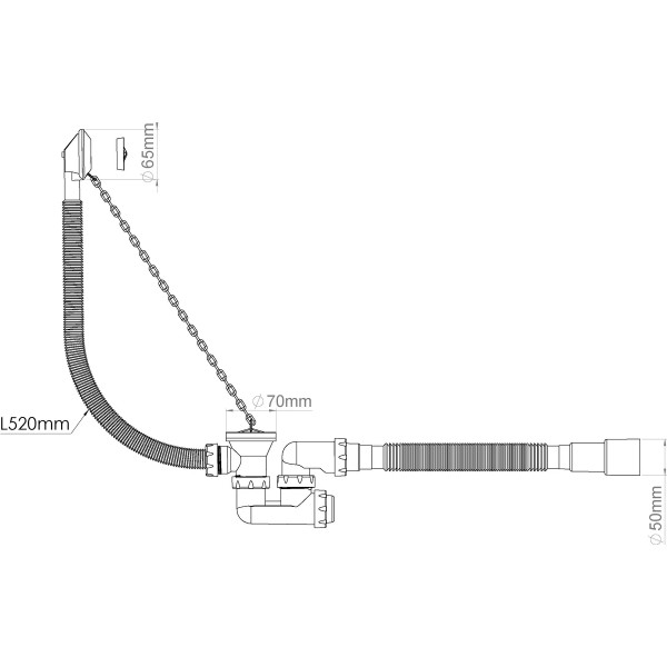 Обвязка для ванны Nova с выпуском 1 1/2"х40 F-образный сифон с гибкой трубой 1 1/2"х40/50 (с пласт. цепочкой) (1525) Обвязка для ванны Nova с выпуском 1 1/2"х40 F-образный сифон с гибкой трубой 1 1/2"х40/50 (с пласт. цепочкой) (1525)