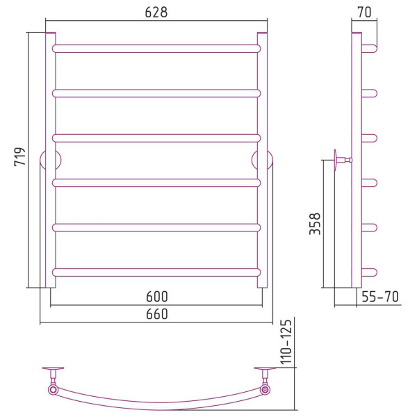 Полотенцесушитель водяной Стилье Универсал-50 800х600 (6) Г 21 хром (00650-8060) Полотенцесушитель водяной Стилье Универсал-50 800х600 (6) Г 21 хром (00650-8060)
