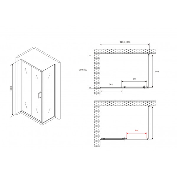 Душевой уголок Abber Schwarzer Diamant 80x80x190 стекло прозрачное, профиль черный (AG30130B5-S80B5)