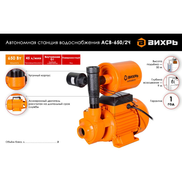 Станция водоснабжения автономная Вихрь АСВ-650/2Ч (68/1/19) Станция водоснабжения автономная Вихрь АСВ-650/2Ч (68/1/19)