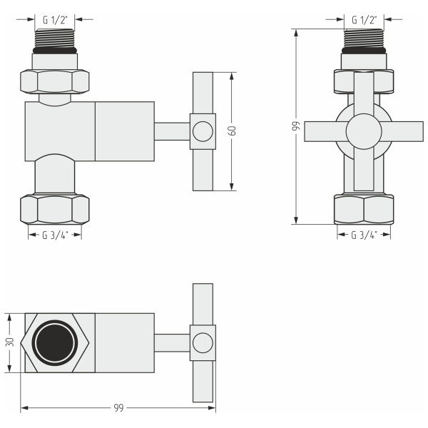 Вентиль прямой Сунержа 1/2"x3/4" НР/НГ крест матовый черный (31-1409-1234)