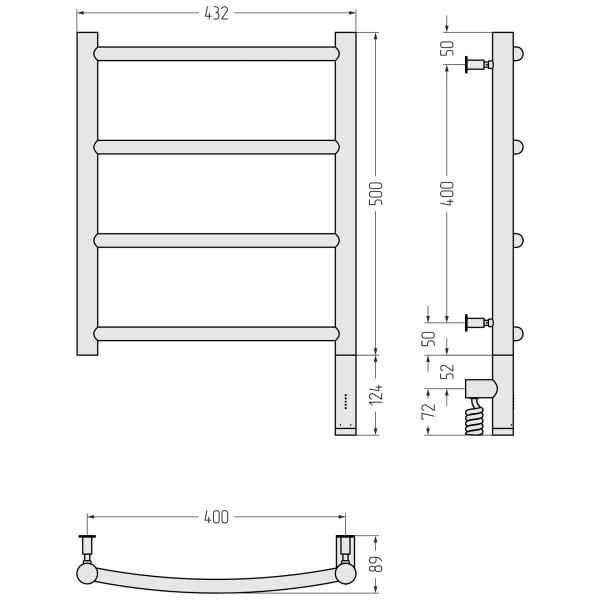 Полотенцесушитель электрический Сунержа Галант 3.0 500x400 провод справа матовый чёрный (31-5801-5040)