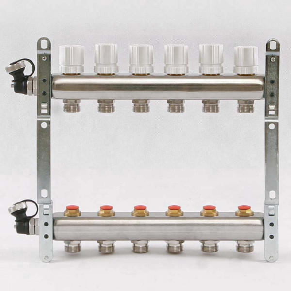 Коллекторная группа Uni-Fitt 6 отводов 1"х3/4" с балансировочными и термостатическими вентилями нерж. сталь