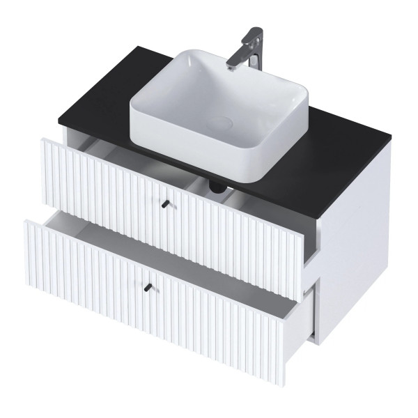 Тумба подвесная 1Marka Desire 900x500x487 белый + черная столешница (Ц0000026591)