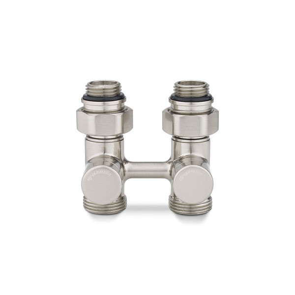 Фитинг двойной со встроенным шаровым краном 1/2"х3/4"(18)ЕК Varmega VMDV21 (матовый никель) (VMDV21-500415)