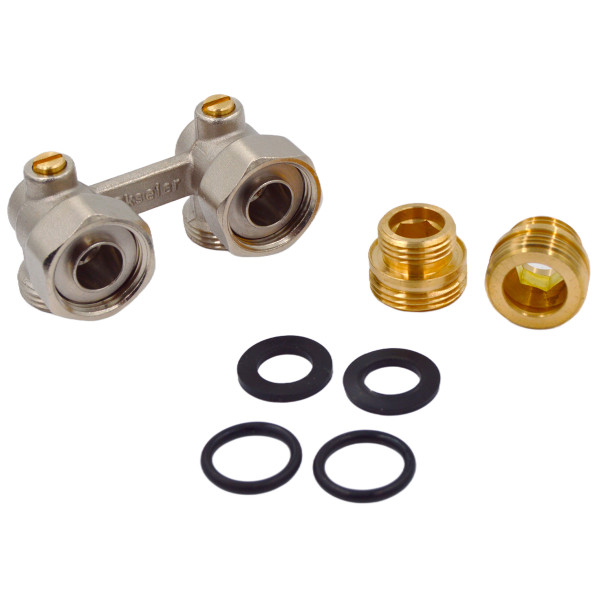 Фитинг двойной угловой со встроенным шаровым краном Okseler с комплектом адаптеров 1/2"х3/4" (oks00390) Фитинг двойной угловой со встроенным шаровым краном Okseler с комплектом адаптеров 1/2"х3/4" (oks00390)