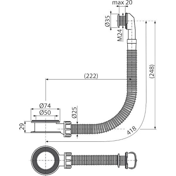 Слив-перелив для раковины AlcaPlast хром (A328CR)