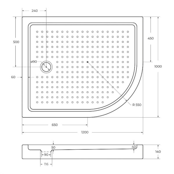 Душевой поддон Cezares 120x100x14 белый (TRAY-A-RH-120/100-550-15-W-L)
