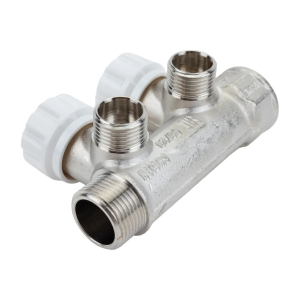Коллектор 2 отв. регулируемый 3/4"*1/2"Н Valtec (никель, белые ручки) (VTc.570.N.0502) Коллектор 2 отв. регулируемый 3/4"*1/2"Н Valtec (никель, белые ручки) (VTc.570.N.0502)