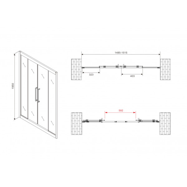 Душевая дверь Abber Schwarzer Diamant 150x195 стекло прозрачное, профиль хром (AG33150H)