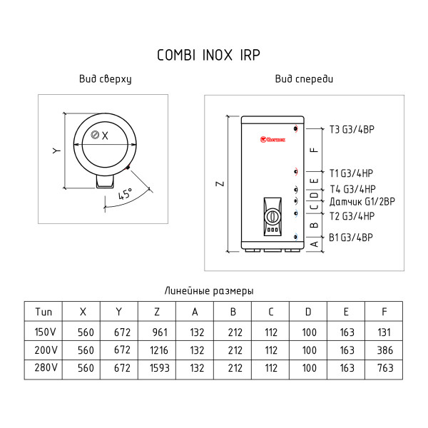 Водонагреватель накопительный Thermex Combi Inox IRP 200 V (151 083)