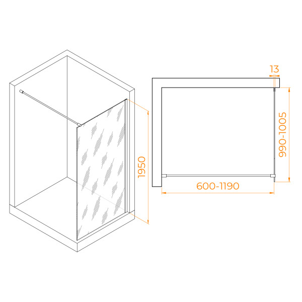 Душевое ограждение RGW Walk In 100x195 стекло тонированное, профиль черный (351001010-34)
