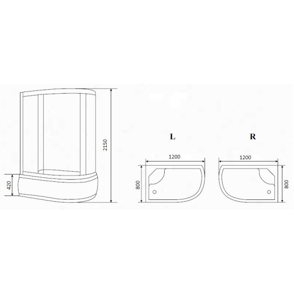 Кабина гидромассажная Timo Eco 1200*800*2150 L высокий поддон (TE-0720 L)