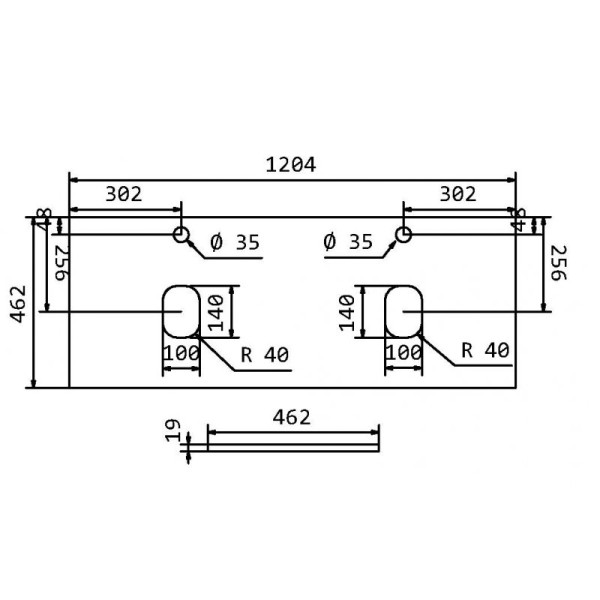 Столешница BelBagno 1204x462x190 с двумя отверстиями под раковину, с двумя отверстиями под смеситель Bianco Lucido (EK-120-2-BL)