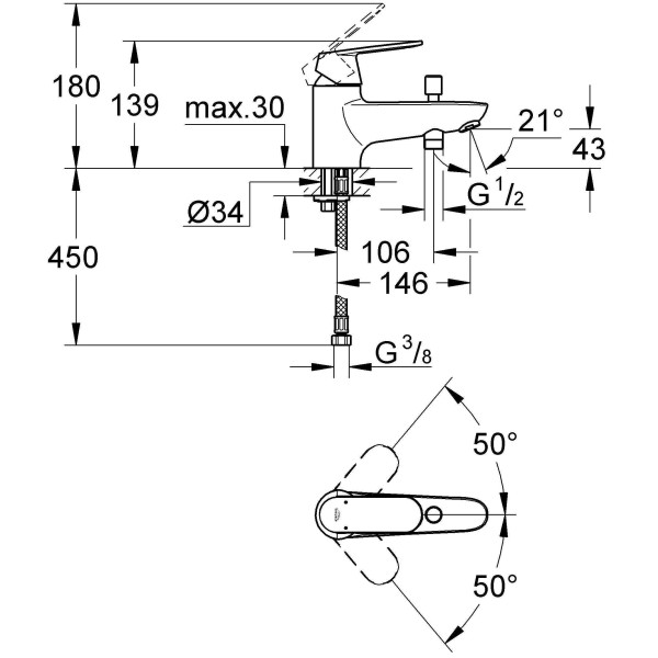 Смеситель для ванны и душа Grohe Eurosmart Cosmopolitan (32836000)