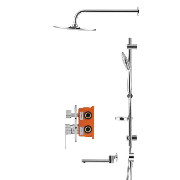 Смеситель для ванны и душа Swedbe Platta встраиваемый с верхним душем и повортн.изливом хром (5542)