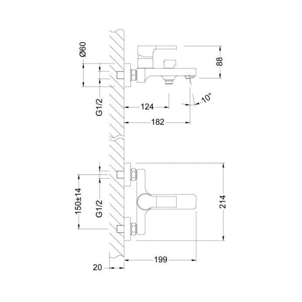 Смеситель для ванны и душа Lemark Aura (LM0614C)