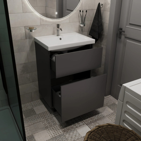 Тумба подвесная 1Marka Aris 590x440x870 антрацит/монолит дарк (Ц0000035776)