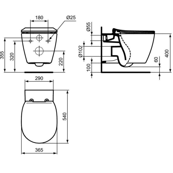 Унитаз подвесной Ideal Standard Connect AguaBlade 365х540х360 (E047901)