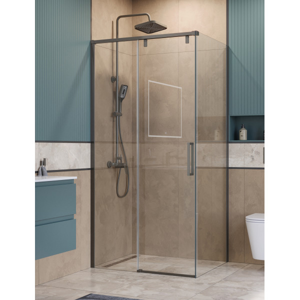 Душевой уголок BelBagno Soft Close-1 100x80x200 стекло прозрачное, профиль оружейная сталь матовая (SOFT_CLOSE-1-AH-1-100/80-C-GM)