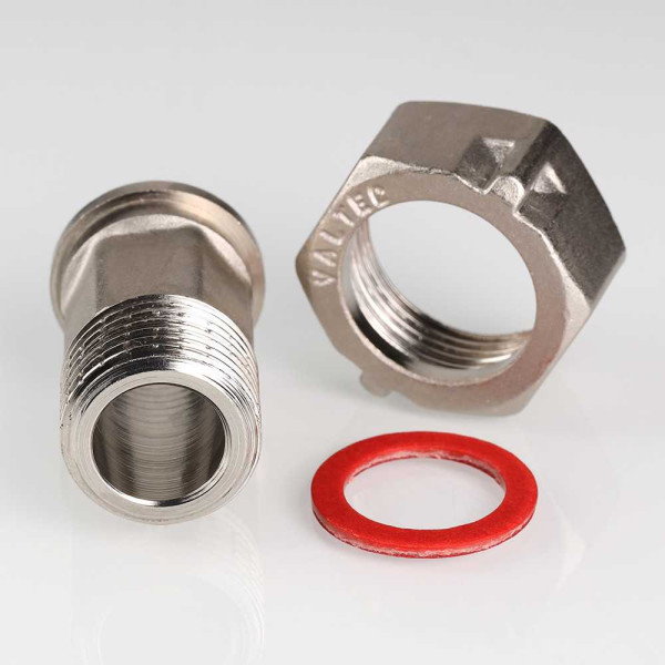 Сгон с накидной гайкой 3/4"х1" Valtec (никель) (VTr.611.N.0005) Сгон с накидной гайкой 3/4"х1" Valtec (никель) (VTr.611.N.0005)