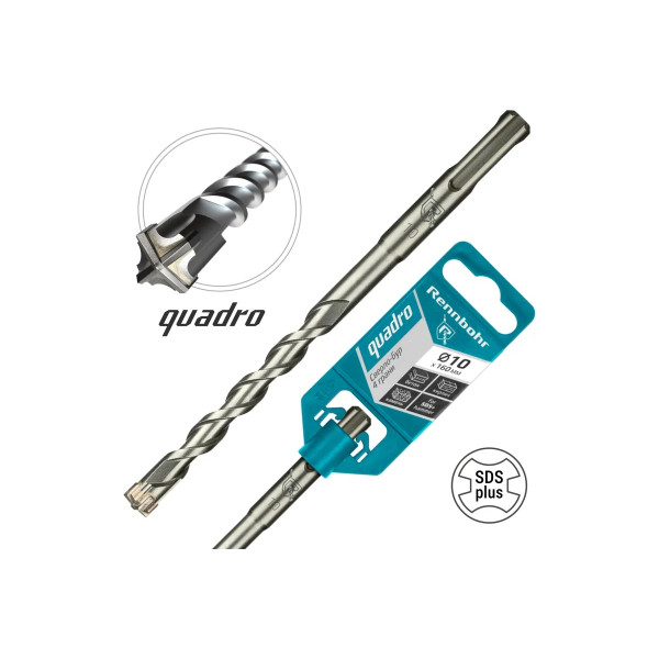 Бур для перфоратора SDS+ 10х160 мм. Rennbohr Quadro (4 грани) (511016)