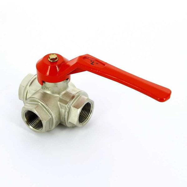 Кран Itap 1" шаровый трёхходовой L-порт (красная ручка-рычаг) (1280100L)