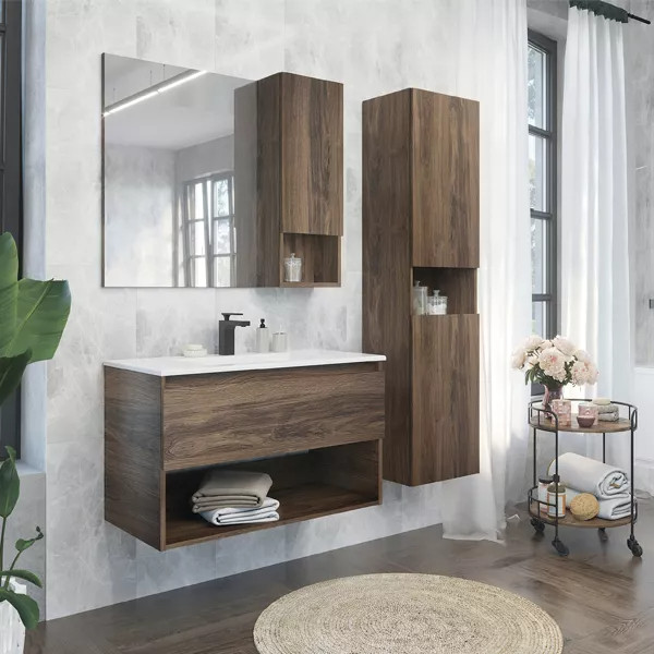 Тумба подвесная с раковиной Comforty Бордо 900x465x555 дуб темно-коричневый (00-00006671)